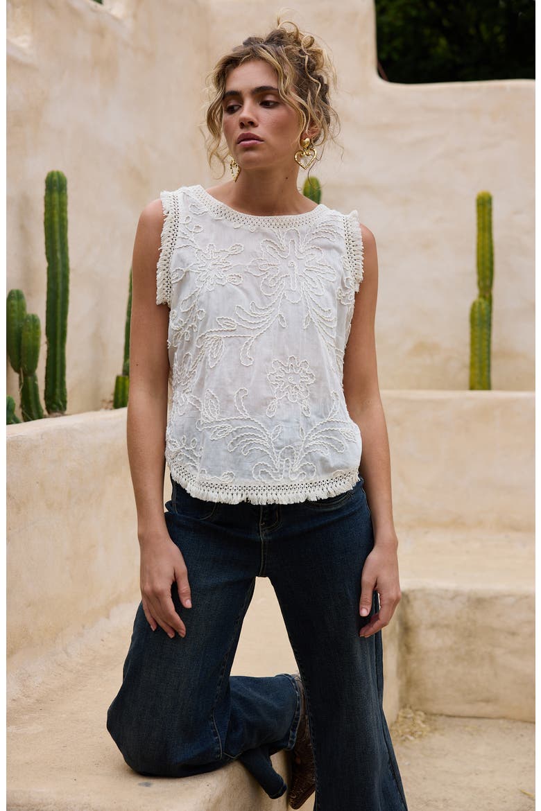 Chantilly Floral Embroidered Fringe Cotton Voile Top, Alternate, color, NATURAL EMBROIDERY