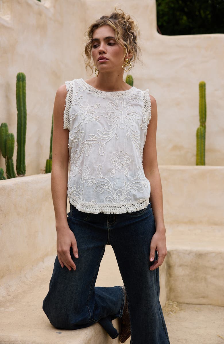 Talisman the Label Chantilly Floral Embroidered Fringe Cotton Voile Top, Alternate, color, Natural Embroidery