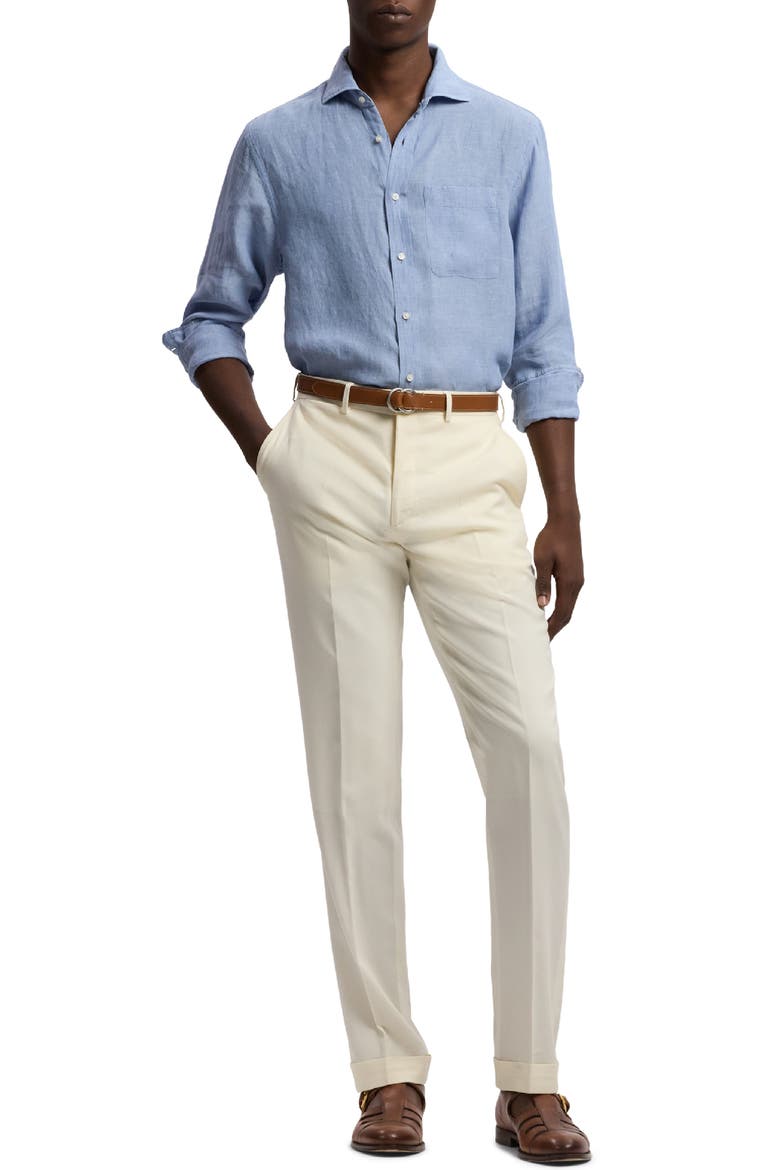 Lightweight Linen Chambray Button-Up Shirt, Alternate, color, INFINITY BLUE