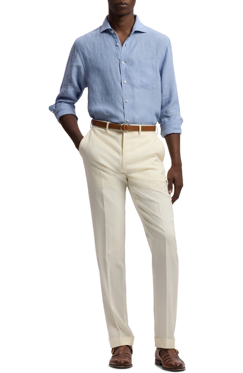 Ralph Lauren Purple Label Lightweight Linen Chambray Button-Up Shirt, Alternate, color, Infinity Blue