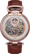 Heritor Automatic Lincoln Leather-Band Skeleton Watch with Moon Phase