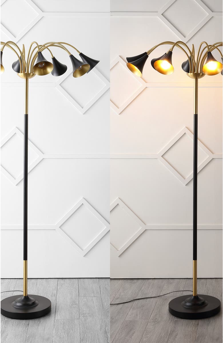 JONATHAN Y Vivian 61" 10-Light Mid-Century Modern Iron Medusa Multi Head LED Floor Lamp, Alternate, color, Brass Gold/Black