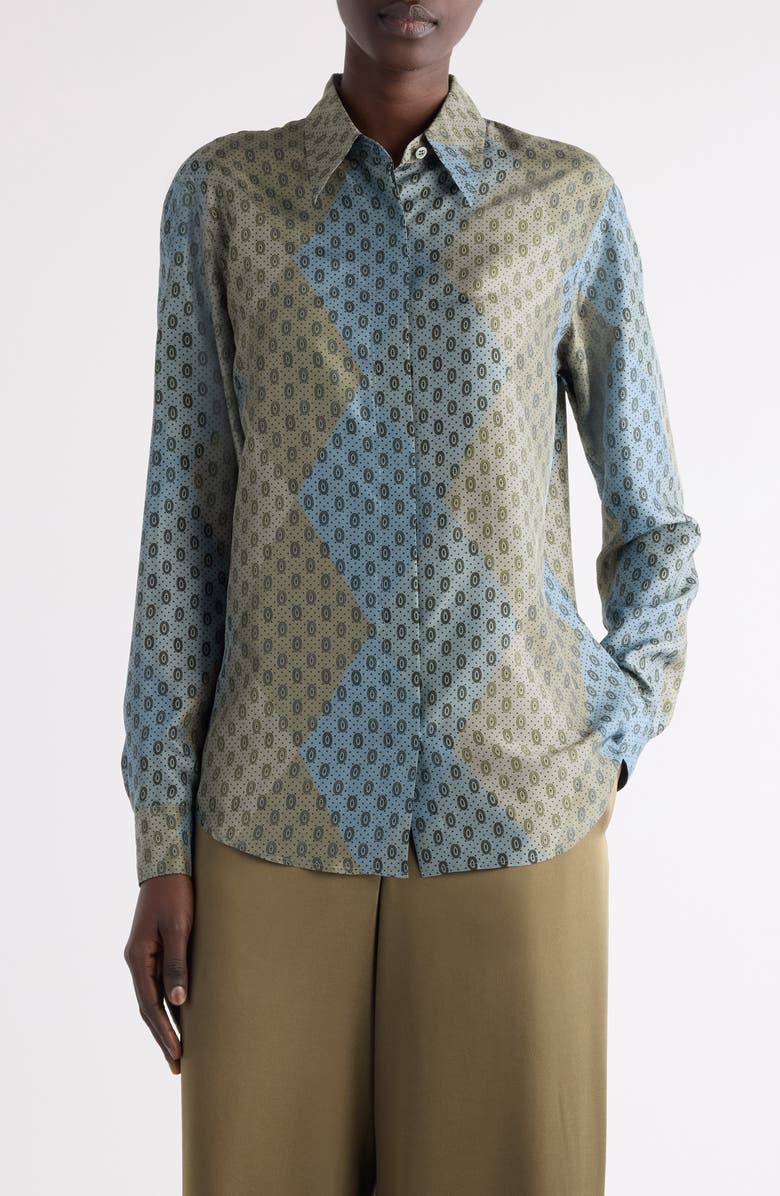 Dries Van Noten Cho Silk Button-Up Shirt, Main, color, Stone