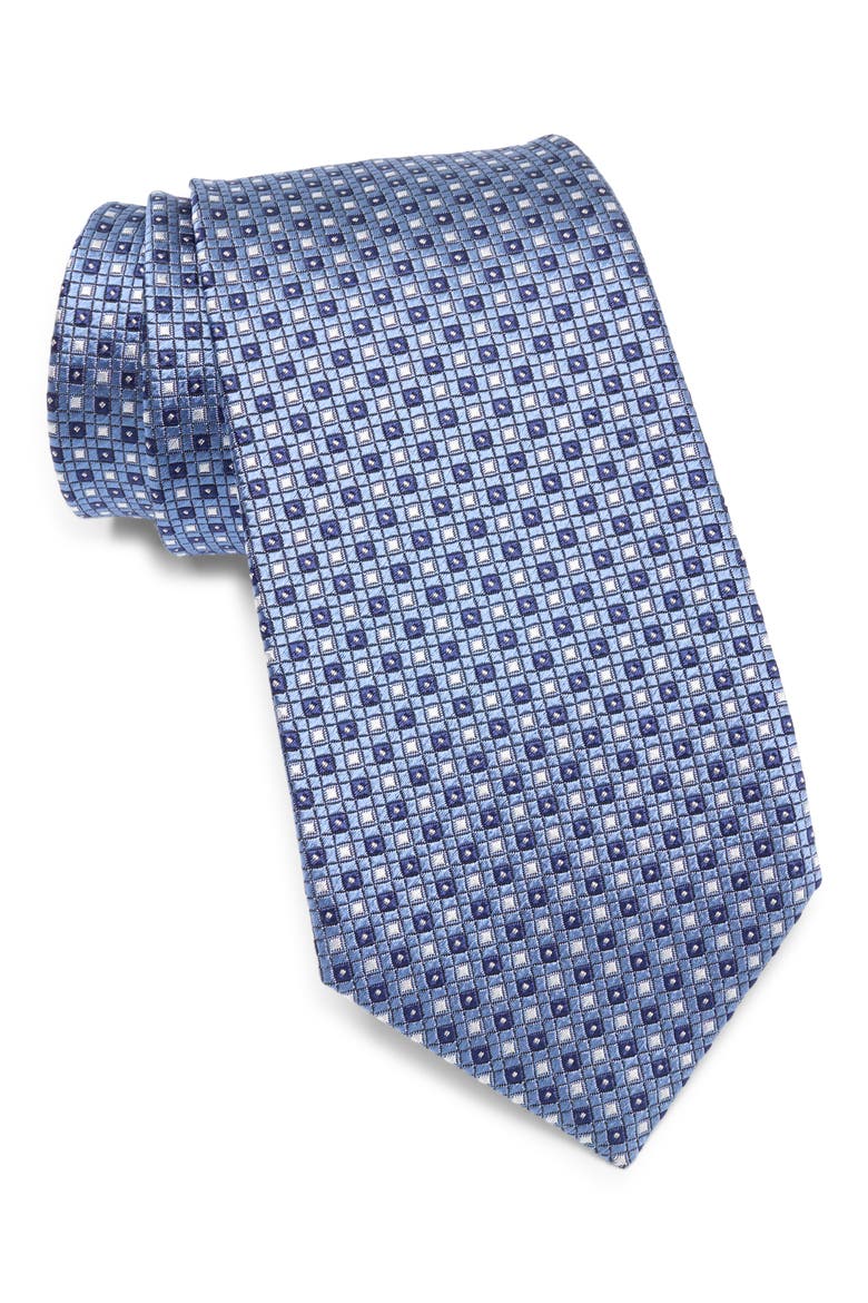 Geometric Silk Tie, Main, color, MD BLU FAN