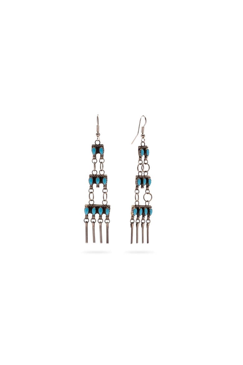 Turquoise Tribal Drop Earrings, Main, color, Silver