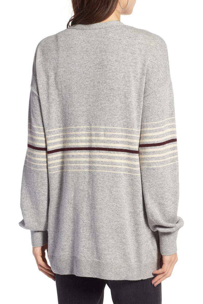 Athletic Stripe Cardigan, Alternate, color, GREY HEATHER- COMBO