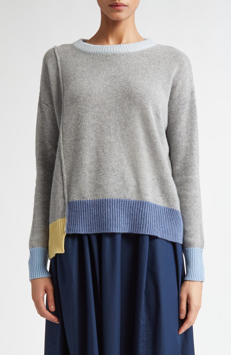 Marni Colorblock Trim Asymmetric Cashmere Crewneck Sweater, Main, color,