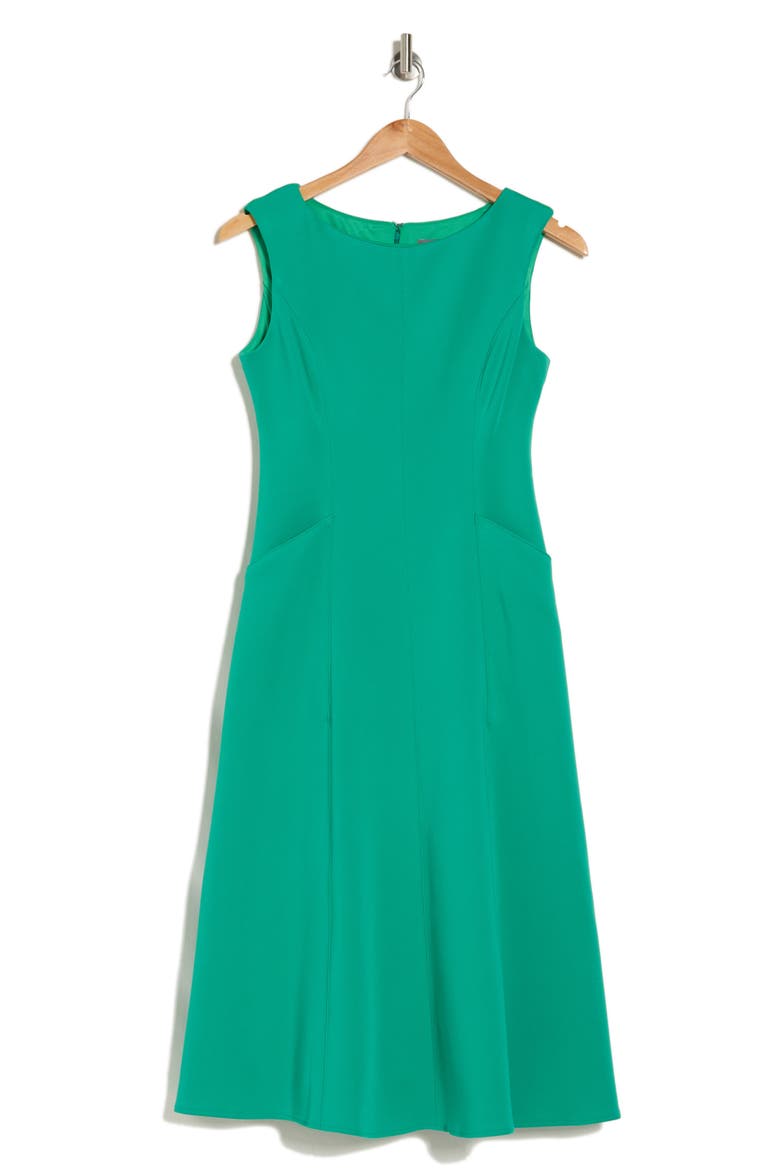 Boat Neck Flare Dress, Alternate, color, RICH GREEN