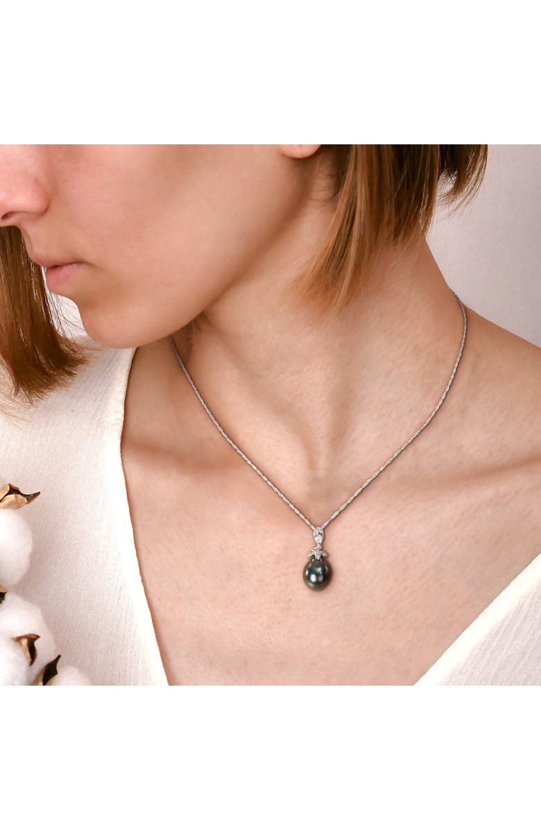 Julianna B. Tahitian Pearl & Diamond Cluster Leaf Necklace 10k, Alternate, color, Pearl