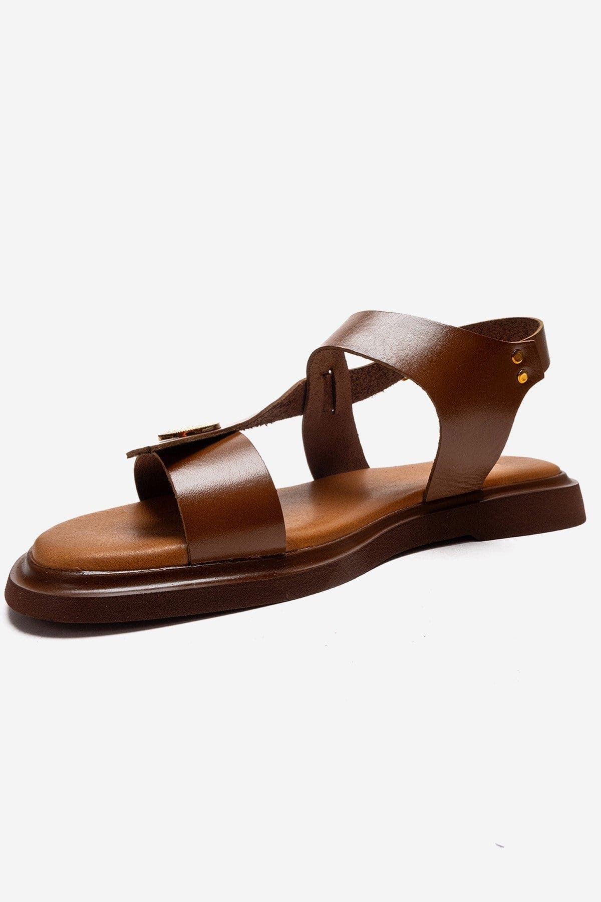 Forever & Always Shoes Quella Leather Buckle Sandal, Alternate, color, Cognac