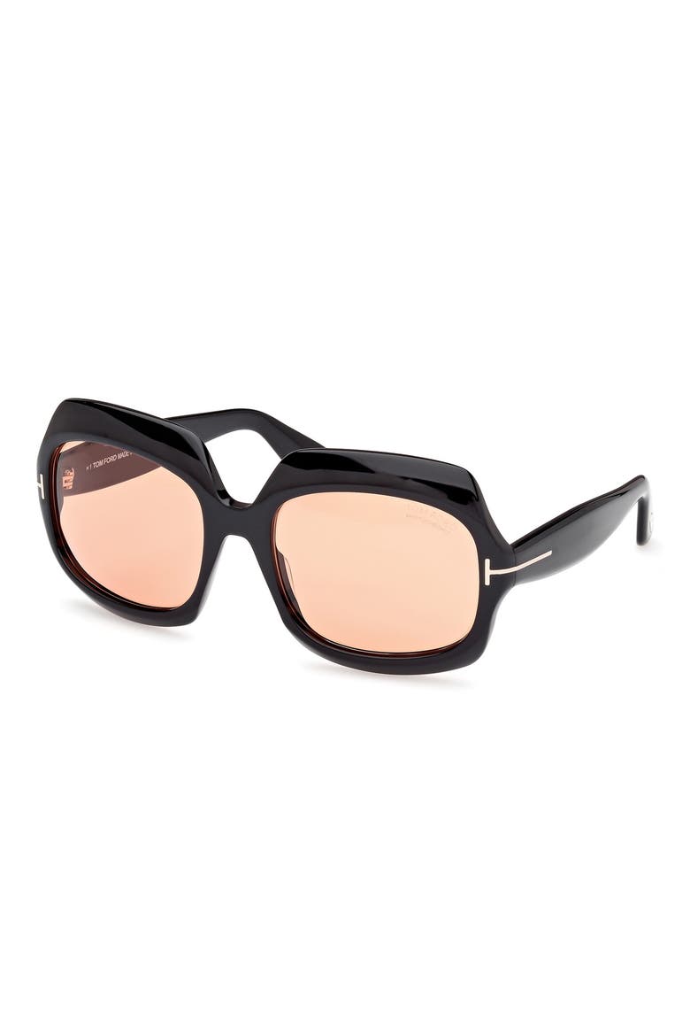 Ren 60mm Geometric Sunglasses, Alternate, color, BLACK/OTHER / BROWN