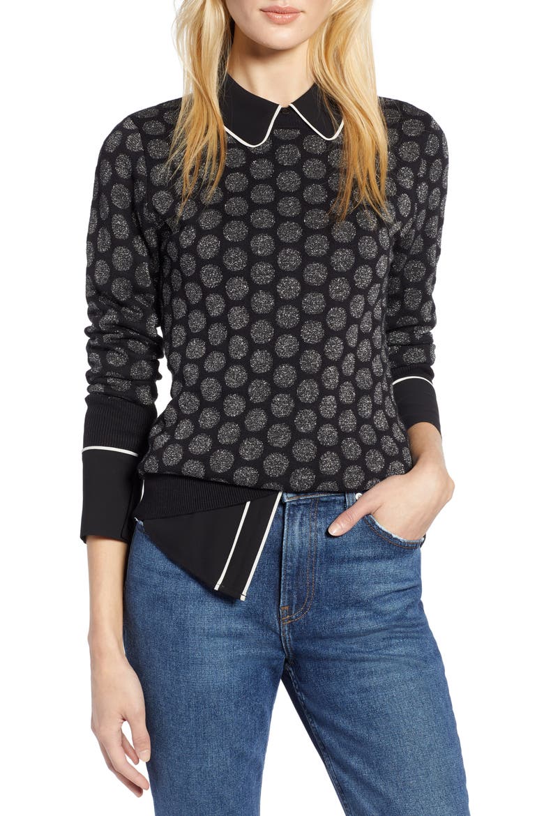 x Atlantic-Pacific Shimmer Dot Sweater, Main, color, BLACK