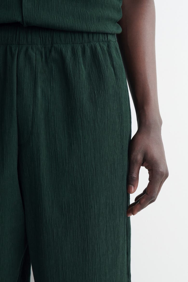 Crinkled-cotton Relaxed-fit Tapered Pants, Alternate, color, DARK GREEN
