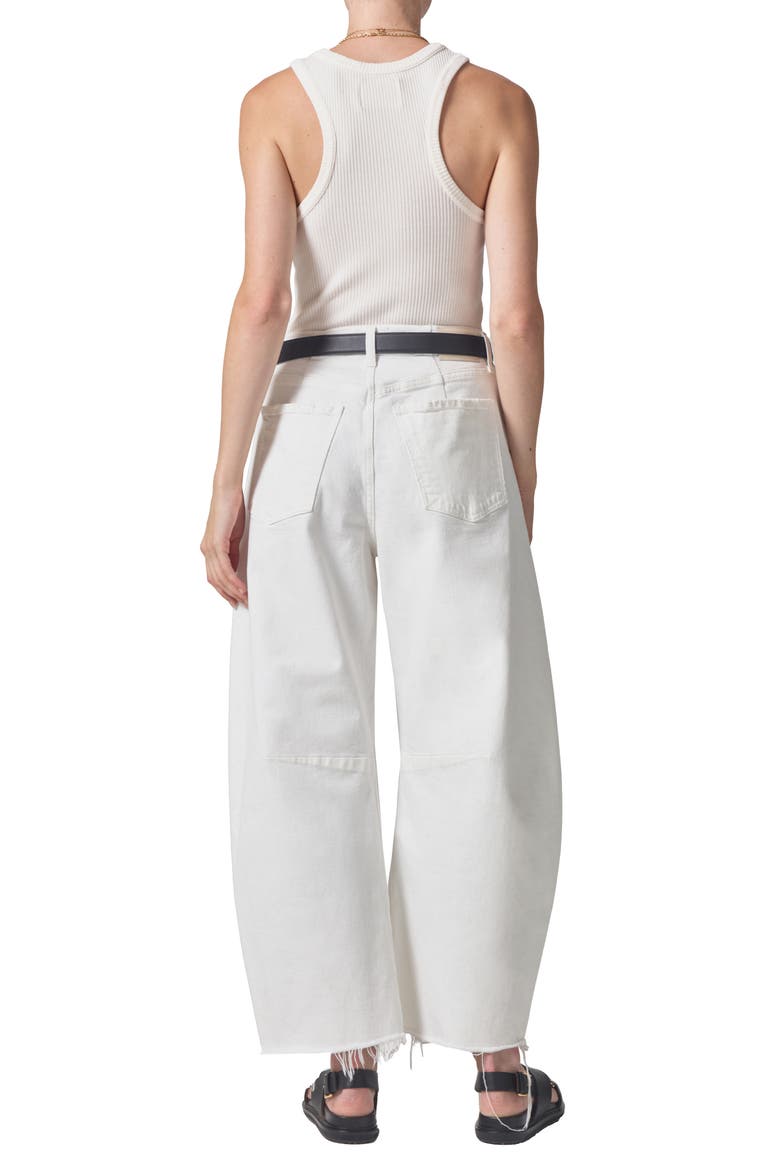 Horseshoe Frayed Superhigh Waist Ankle Barrel Jeans, Alternate, color, JICAMA