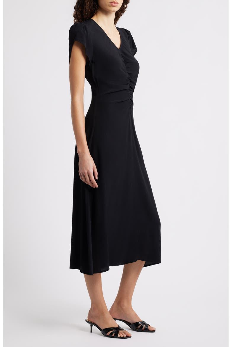 Ruched Midi Dress, Alternate, color, BLACK