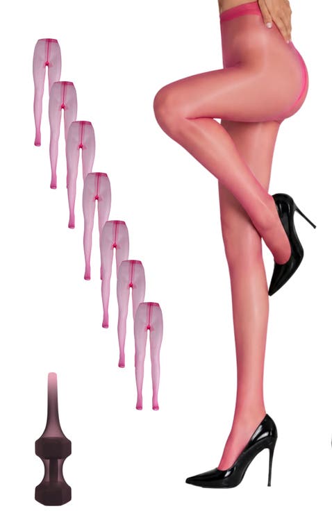 7-Pack Glossy Sheer Run Resistant Party Evening Tights for Women