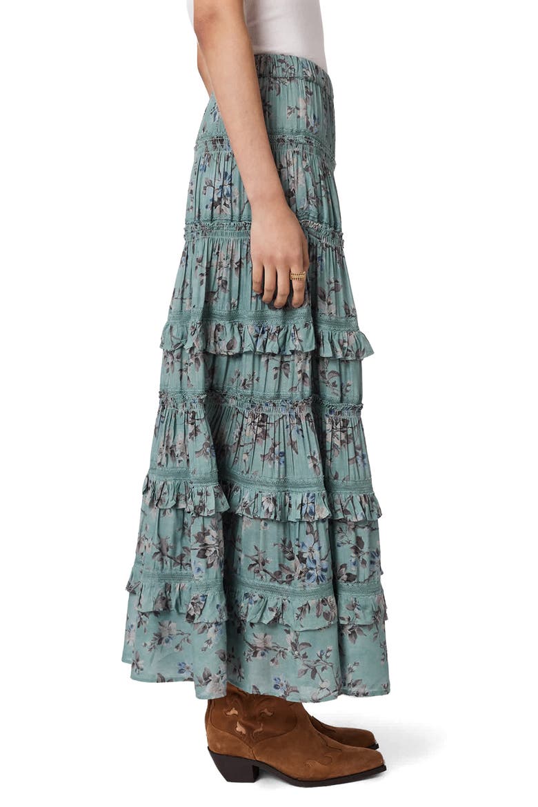 Talia Floral Tiered Skirt, Alternate, color, VINE LAKE BLUE