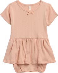 QUINCY MAE Peplum Organic Cotton Pointelle Bodysuit