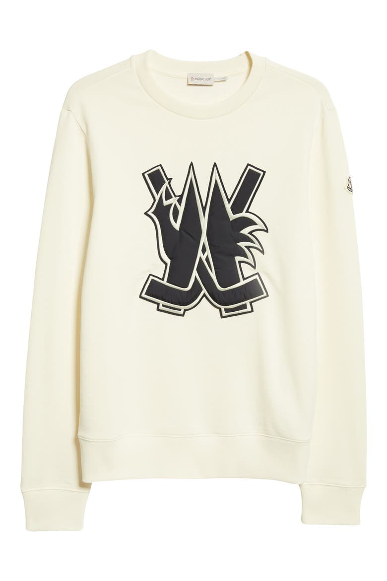 Hockey Appliqué Cotton Crewneck Sweatshirt, Alternate, color, BRIGHT WHITE