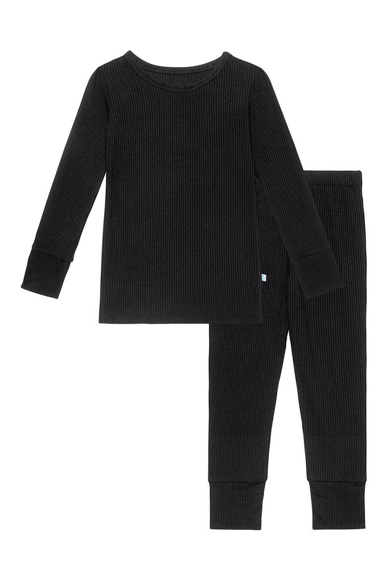Long Sleeve Rib Fitted Two-Piece Pajamas, Main, color, BLACK
