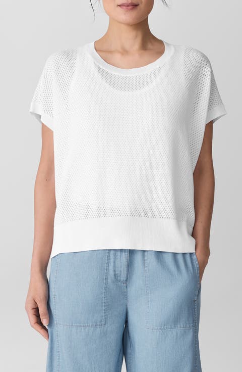 Crewneck Short Sleeve Pointelle Sweater