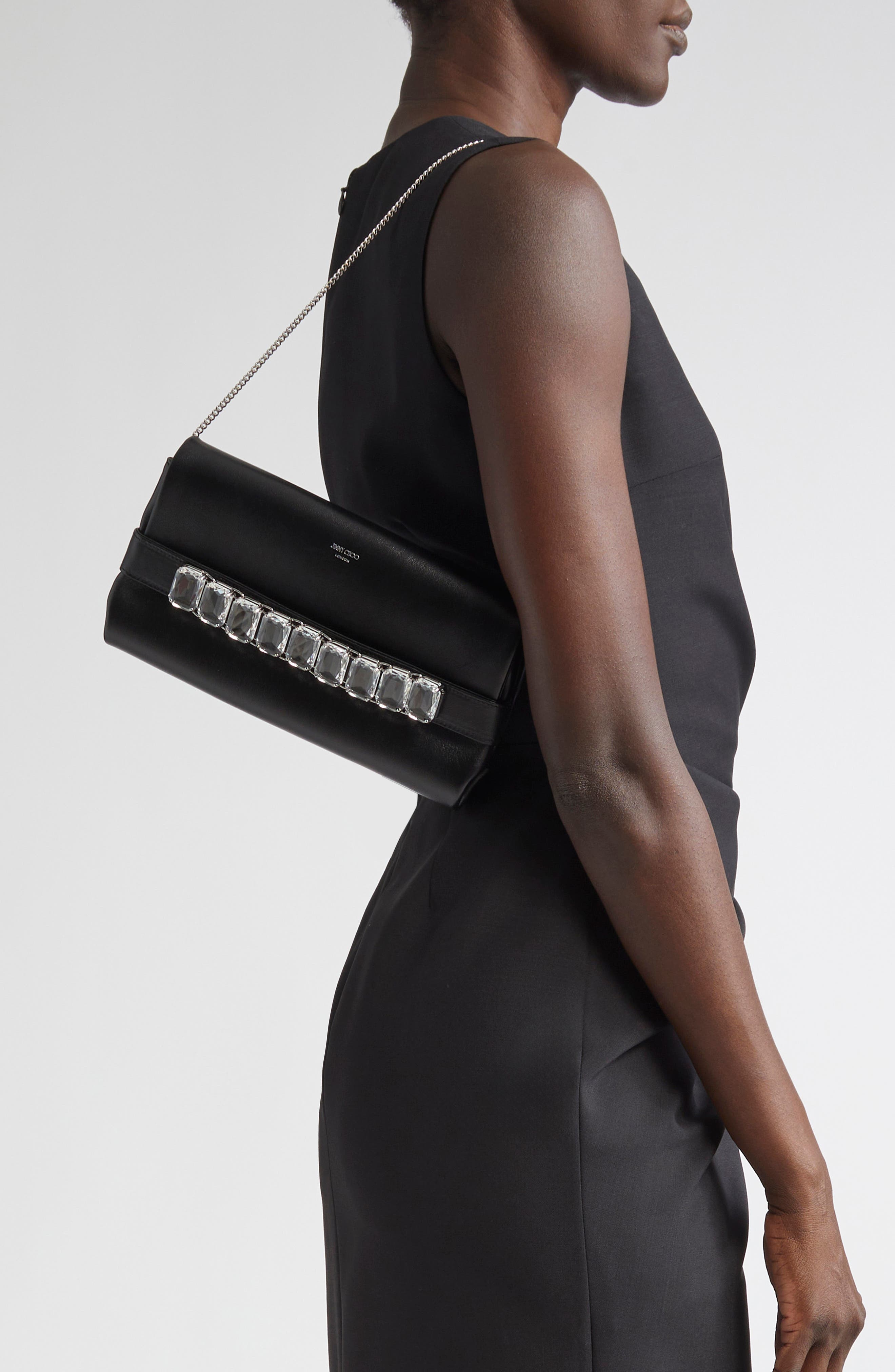 Jimmy Choo Kya Crystal Embellished Leather Clutch, Alternate, color, 