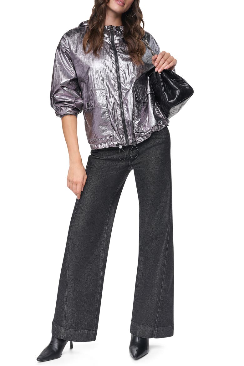 Metallic Nylon Hooded Jacket, Alternate, color, GUNMETAL