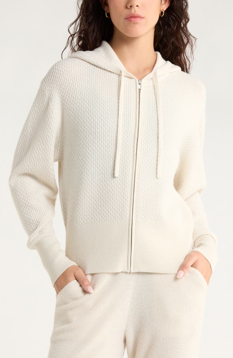 Zella Wool & Cashmere Zip Front Hoodie, Alternate, color, Ivory Egret Light