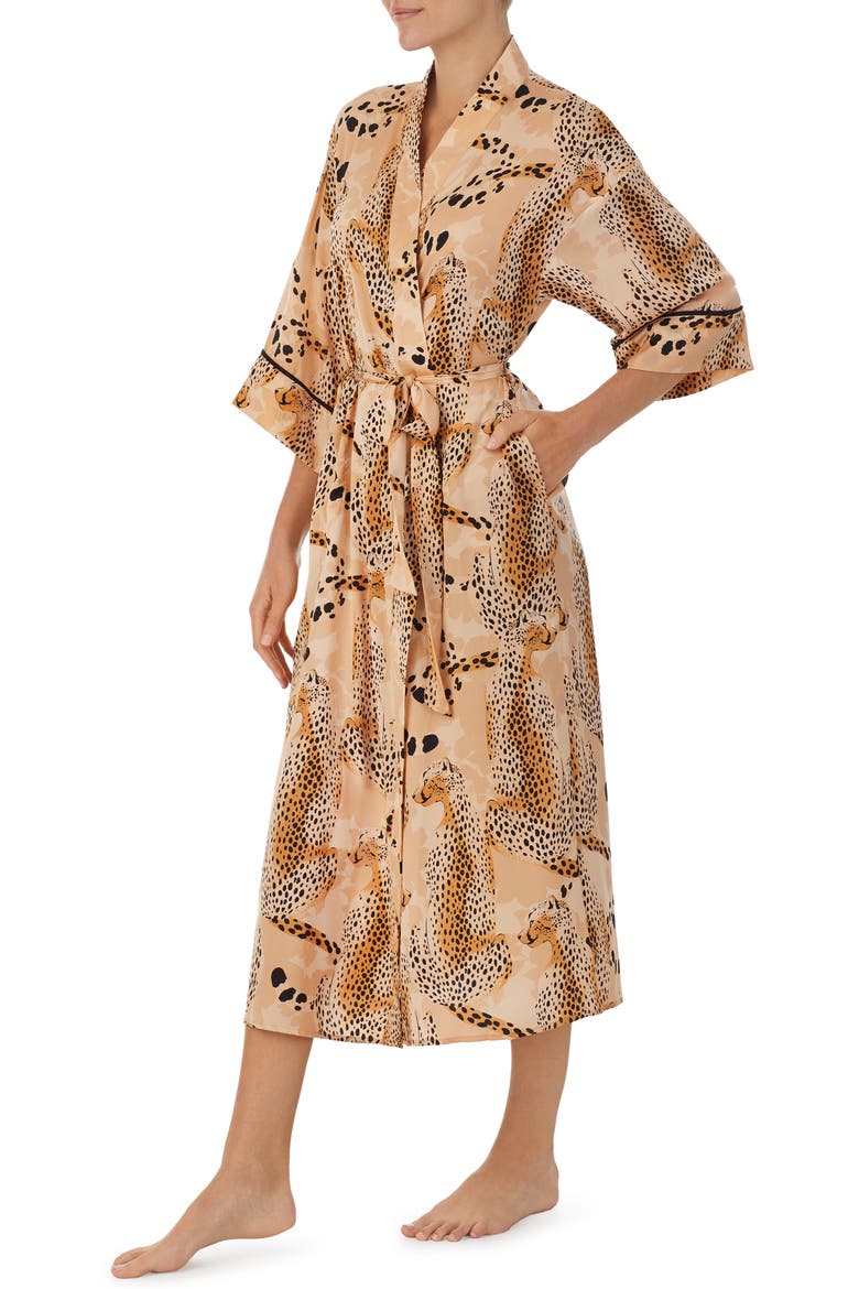 Satin Robe (Nordstrom Exclusive), Alternate, color, TAN/ FLOR