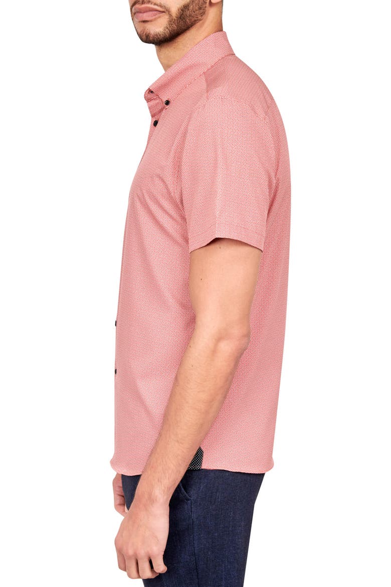Wavy Geo Performance Button-Down Shirt, Alternate, color, ORANGE