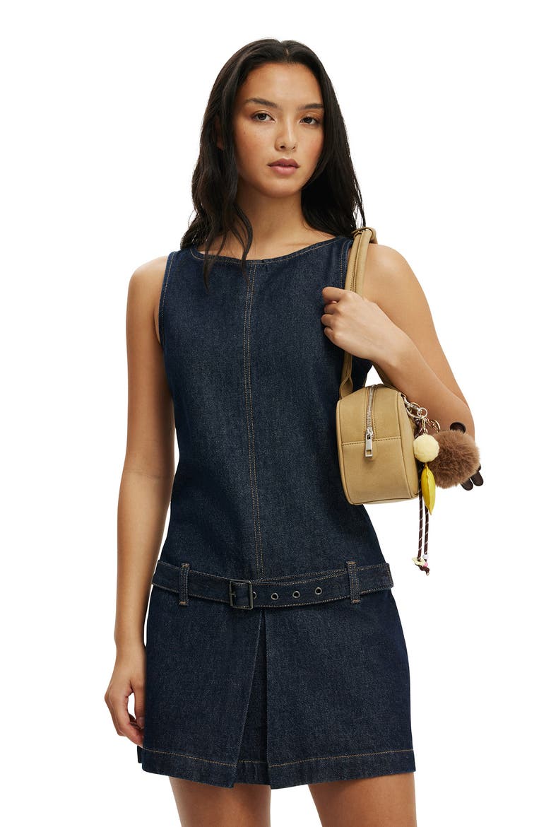 Women's Luisa Belted Denim Mini Dress, Main, color, Shutter Blue