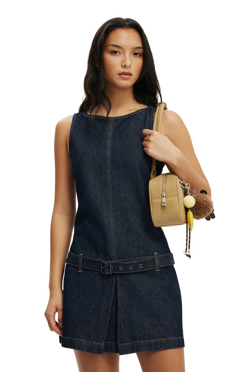 Cotton On Women's Luisa Belted Denim Mini Dress, Main, color, Shutter Blue