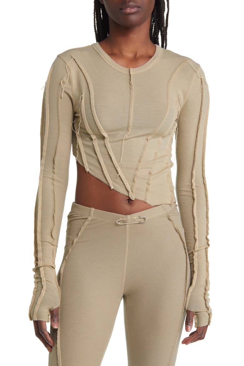 Asymmetric Long Sleeve Rib Top, Main, color, TAUPE