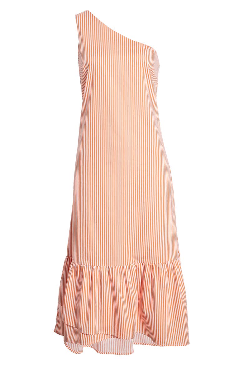 Tiered One-Shoulder Dress, Alternate, color, RED STRIPE