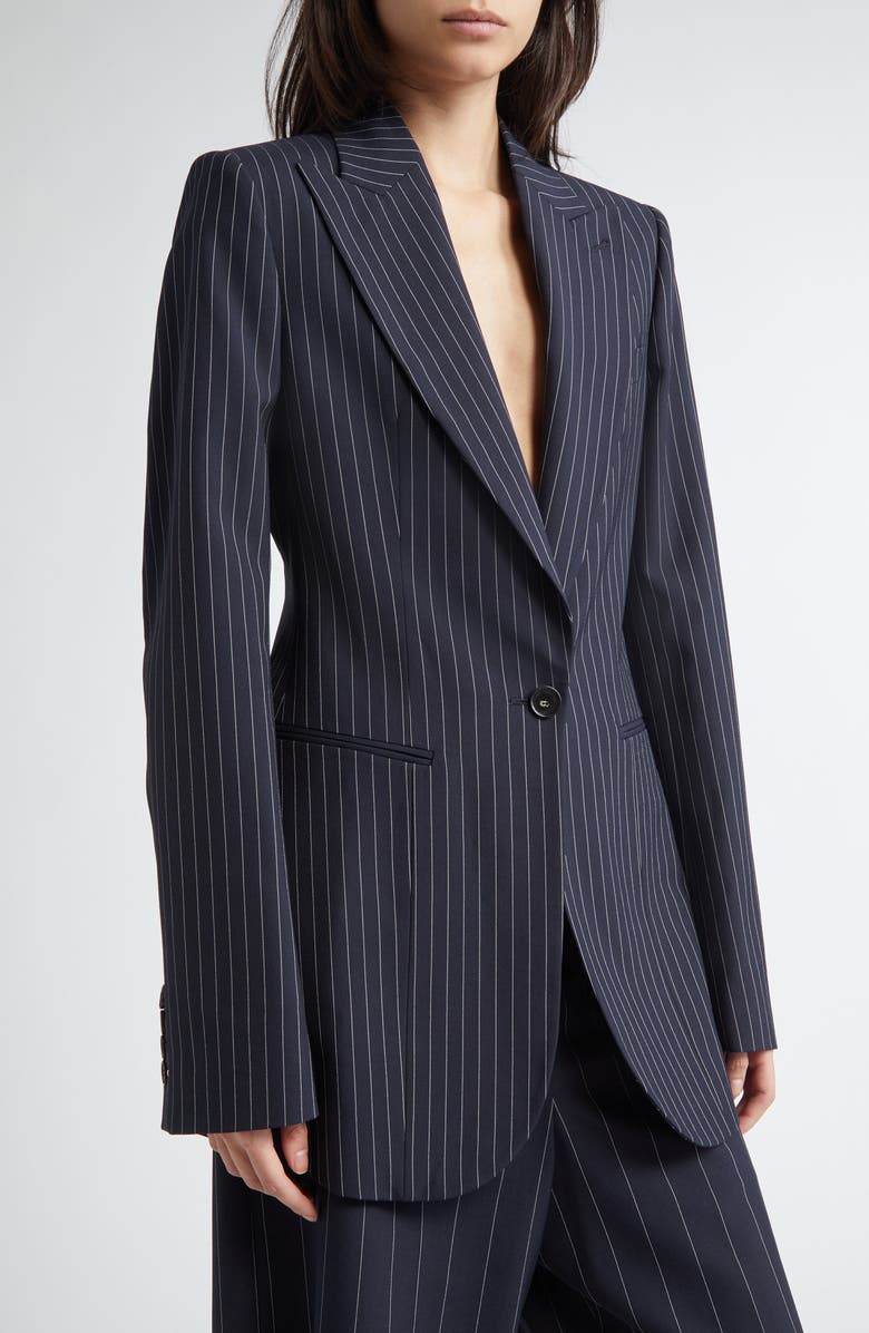 Stella McCartney Pinstripe Wool One-Button Blazer, Alternate, color, Ink
