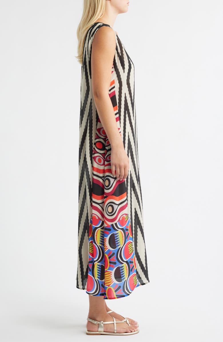 APNY Print V-Neck Sleeveless Chiffon Midi Dress, Alternate, color, Off White/ Black Multi