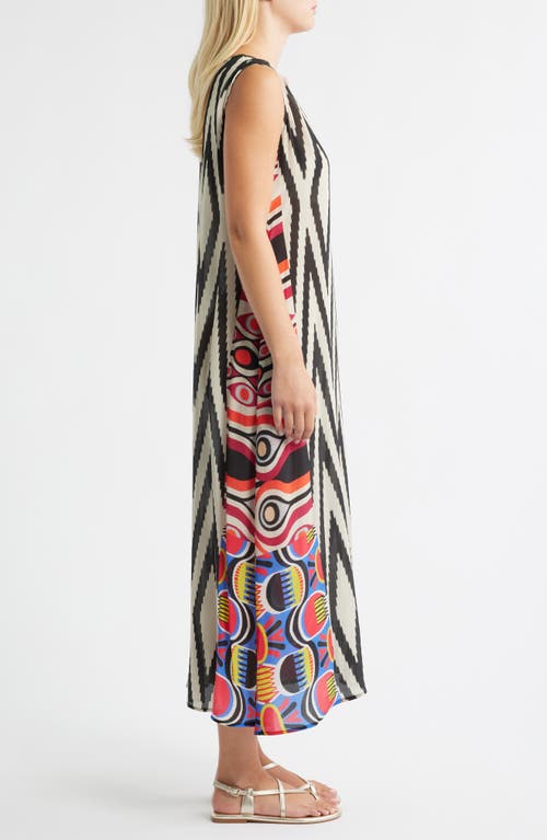 Apny Print V-neck Sleeveless Chiffon Midi Dress In Black