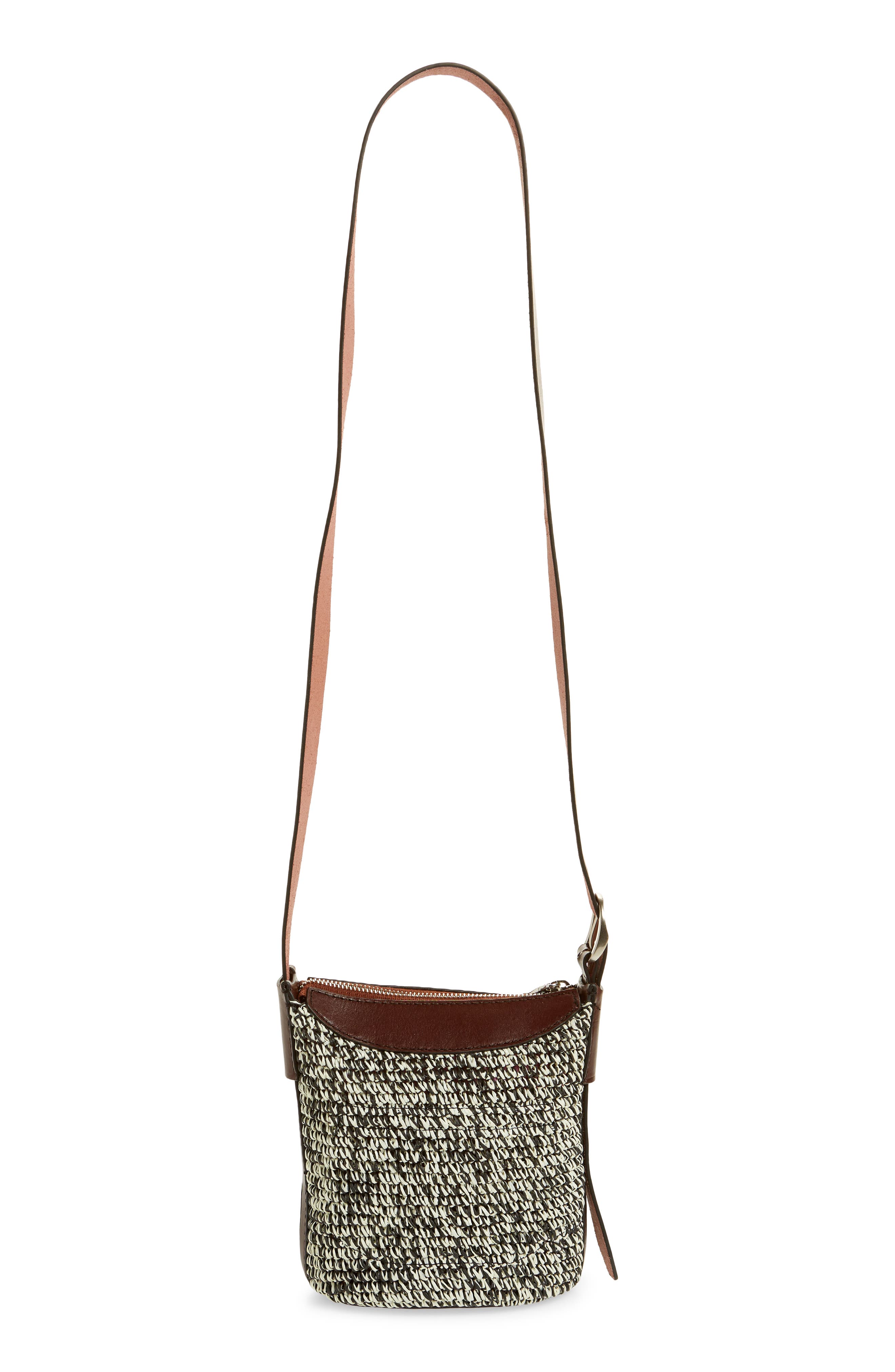 rag & bone Belize Mini Straw & Leather Bucket Bag, Alternate, color, 