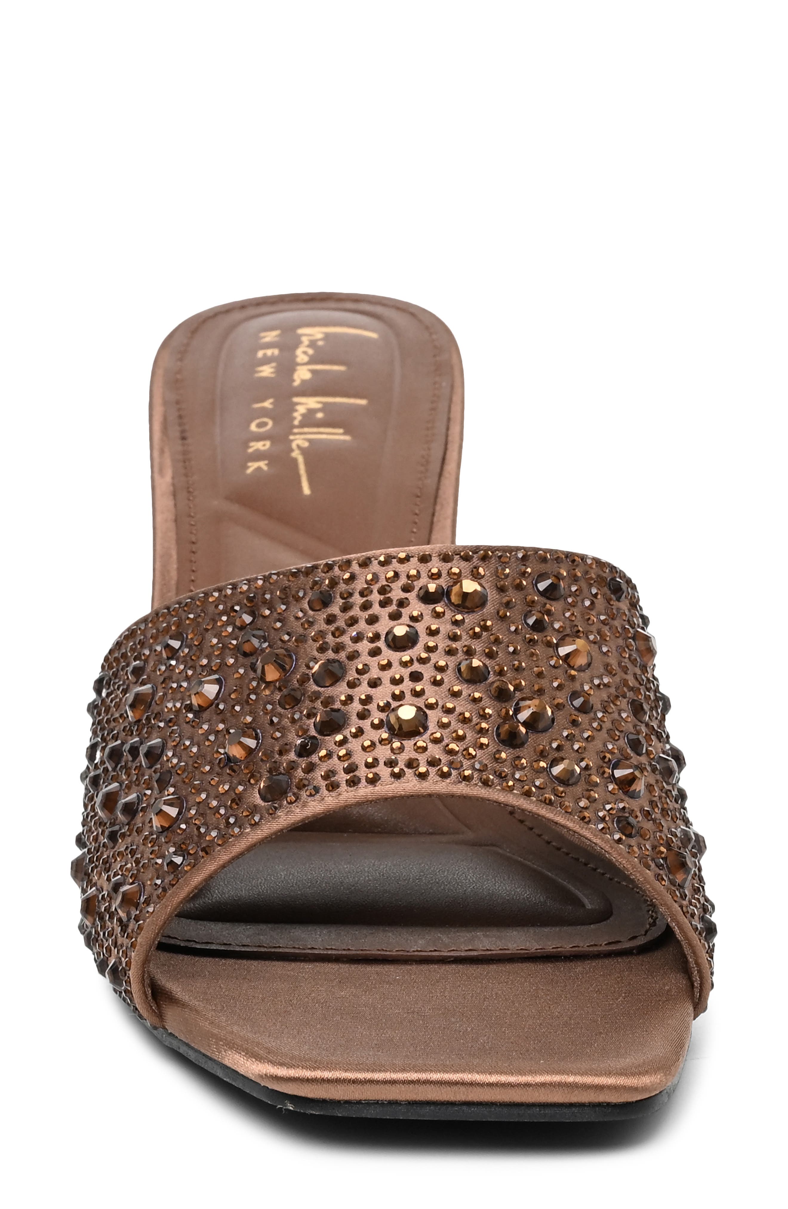 Rhinestone Embellished Mule Heeled Sandal, Alternate, color, BROWN BLING