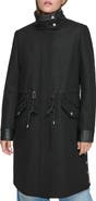 Andrew Marc Feather Leather Trim Wool Blend Coat