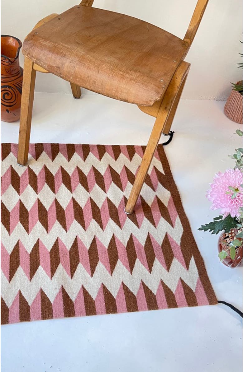 Archive New York Teo Pink and Umber Handwoven Flatweave Wool Rug, Alternate, color, Pink