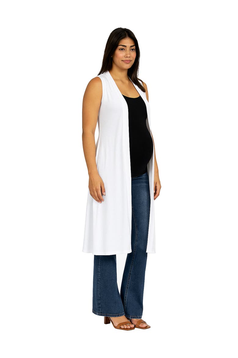 Maternity Sleeveless Long Cardigan with Side Slit, Alternate, color, White