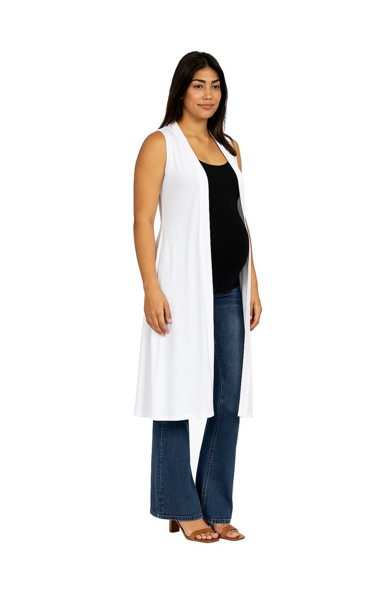 24seven Comfort Apparel Maternity Sleeveless Long Cardigan with Side Slit, Alternate, color, White