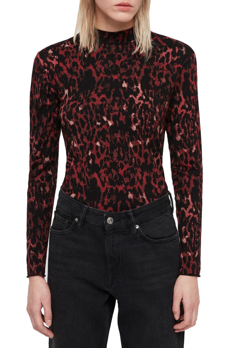 Leopard Red Kiara Shirt, Main, color, BLACK