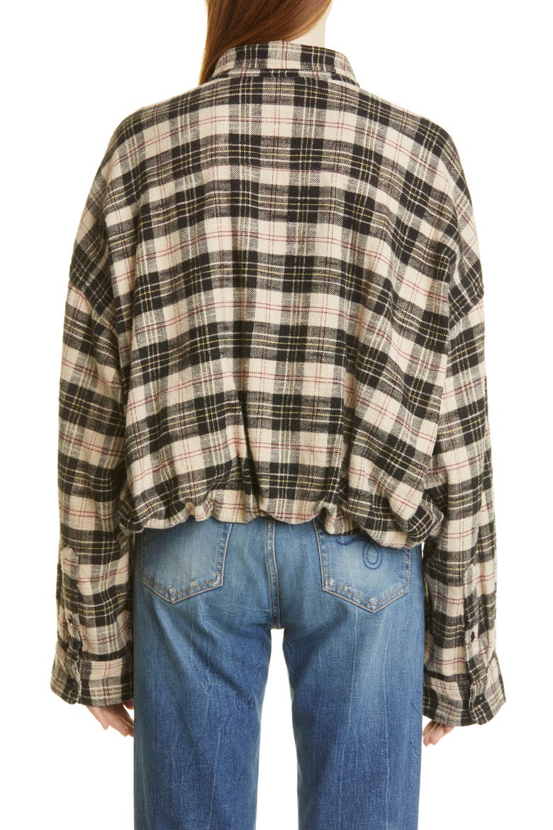 Oversize Plaid Gathered Hem Work Shirt, Alternate, color, BEIGE/ BLACK PLAID