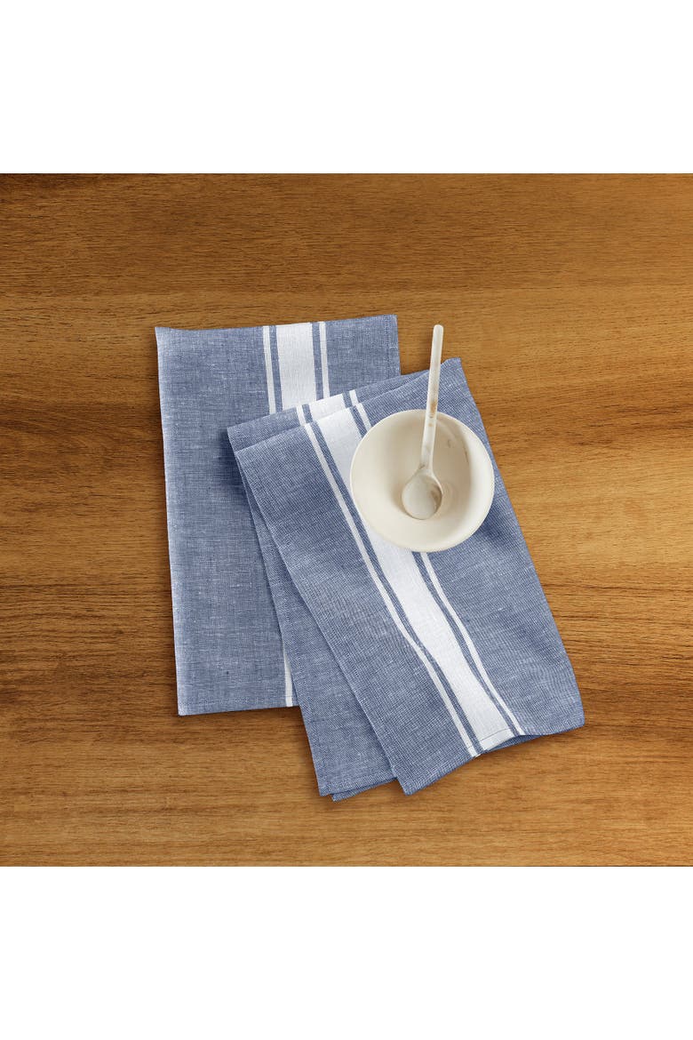 Linen Kitchen Towels Set of 2, 17 x 26" - Country Stripe, Alternate, color, Blue