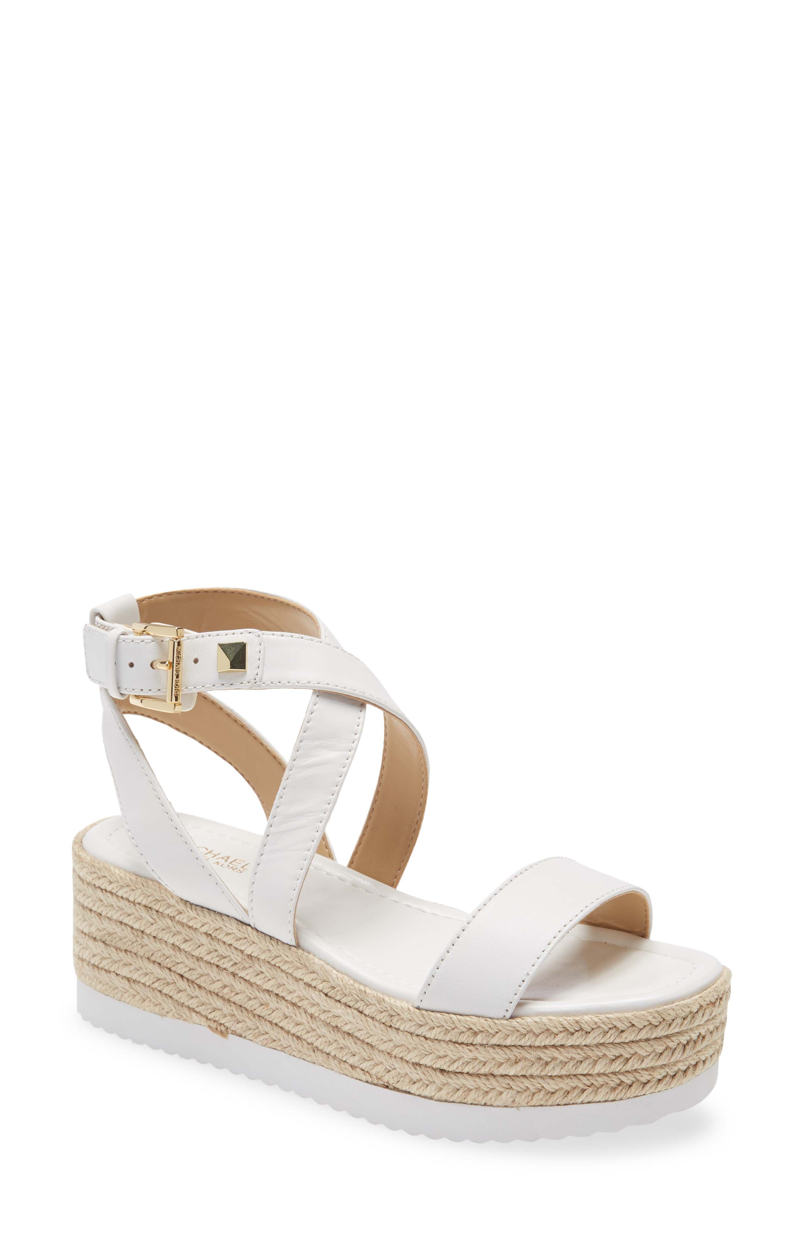Lowry Platform Wedge Sandal, Main, color, OPTIC WHITE LEATHER/ JUTE