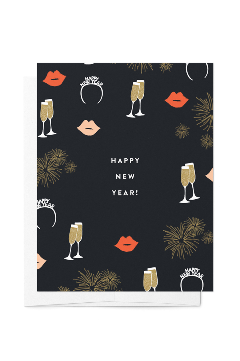New Year's Boxed Set of 8 Greeting Cards, Main, color, Black