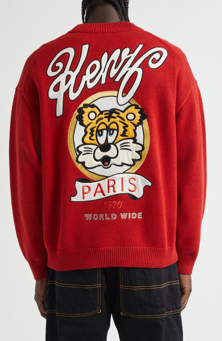 KENZO Verdy Market Embroidered Wool & Cotton Cardigan, Alternate, color,