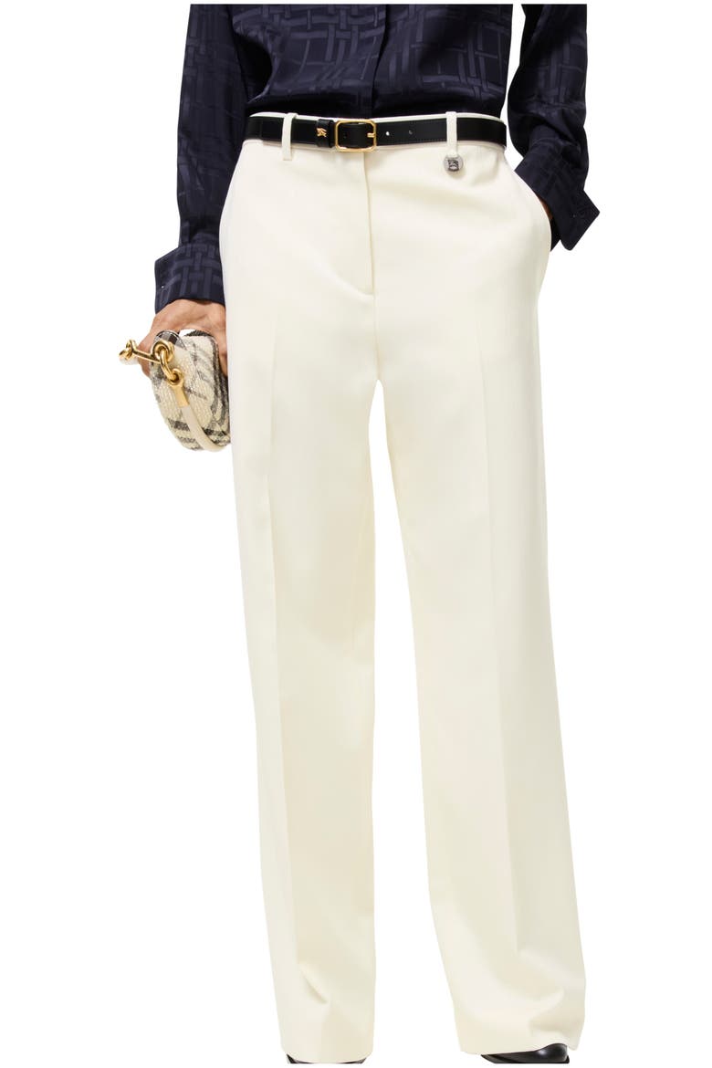 Pinstriped Wool Tailored Trousers, Main, color, Cotton white